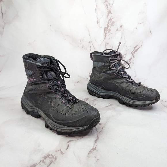 Merrell Boots Women 9.5 41 Black Purple Thermochill Mid Hiking Winter Shoe